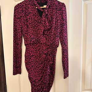Michael Kors Fuchsia Leopard Print Long Sleeve Dress